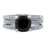 Black Cushion Cut CZ Silver Stackable Ring Set