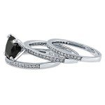 Black Cushion Cut CZ Silver Stackable Ring Set