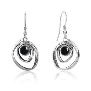 Vintage Silver Black Onyx Dangle Earrings for Women