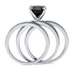 Black Cushion Cut CZ Silver Stackable Ring Set