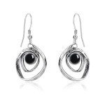 Vintage Silver Black Onyx Dangle Earrings for Women
