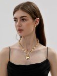 Gold Heart Pendant Cuban Choker Necklace for Women