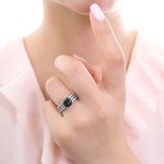 Black Cushion Cut CZ Silver Stackable Ring Set