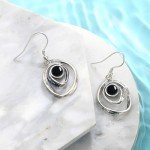 Vintage Silver Black Onyx Dangle Earrings for Women