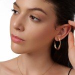 Large Twisted 14K Gold Hoop Earrings for Women