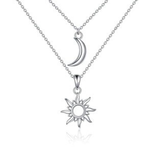 VONALA Sterling Silver Sun and Moon Layered Necklaces