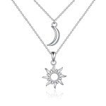 VONALA Sterling Silver Sun and Moon Layered Necklaces
