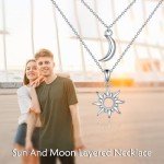 VONALA Sterling Silver Sun and Moon Layered Necklaces