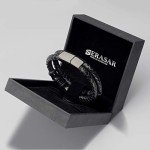 Men's Black Leather Braided Bracelet with Gift Box