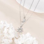 VONALA Sterling Silver Sun and Moon Layered Necklaces