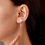 Sterling Silver Flower CZ Ear Cuffs for Women