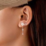 Sterling Silver Flower CZ Ear Cuffs for Women