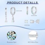Sterling Silver Opal Hoop Stud Earrings Set