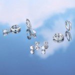 Sterling Silver Opal Hoop Stud Earrings Set