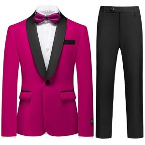 Boys Magenta Velvet Tuxedo Blazer & Pants Set