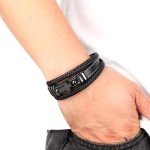 Men's Black Braided Leather Cross Bracelet