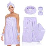 Purple Towel Wrap Set with Headband and Wristband