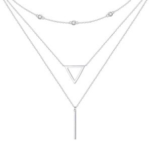 Layered S925 Silver Triangle Bar Necklaces for Women
