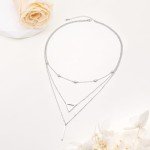 Layered S925 Silver Triangle Bar Necklaces for Women