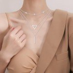 Layered S925 Silver Triangle Bar Necklaces for Women