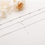 Layered S925 Silver Triangle Bar Necklaces for Women