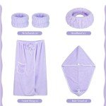 Purple Towel Wrap Set with Headband and Wristband