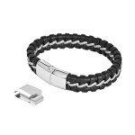 Men's Silver Braided Leather Cuff Bracelet