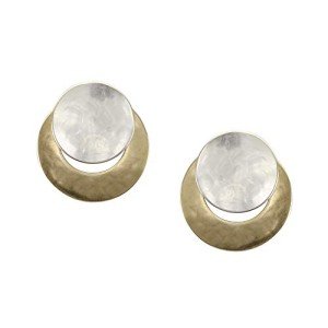 Brass and Silver Crescent Clip-On Earrings
