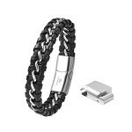 Men's Silver Braided Leather Cuff Bracelet