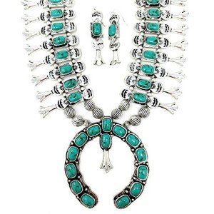 Turquoise Western Squash Blossom Necklace & Earrings Set