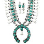 Turquoise Western Squash Blossom Necklace & Earrings Set