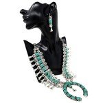 Turquoise Western Squash Blossom Necklace & Earrings Set