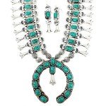 Turquoise Western Squash Blossom Necklace & Earrings Set