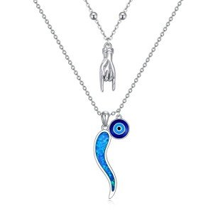 Italian Horn Necklace with Evil Eye Charms