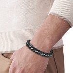 Men's Silver Braided Leather Cuff Bracelet