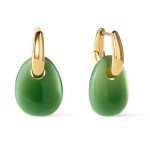 Elegant Gold Hoop Drop Earrings with Green Stone