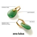 Elegant Gold Hoop Drop Earrings with Green Stone