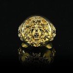 Gold Lion Head Signet Ring for Men & Women