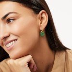 Elegant Gold Hoop Drop Earrings with Green Stone