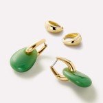 Elegant Gold Hoop Drop Earrings with Green Stone
