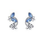 Sterling Silver Butterfly Cuff Earrings with Blue Crystals