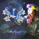 Sterling Silver Butterfly Cuff Earrings with Blue Crystals