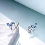 Sterling Silver Butterfly Cuff Earrings with Blue Crystals