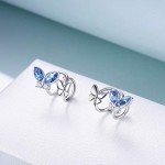 Sterling Silver Butterfly Cuff Earrings with Blue Crystals
