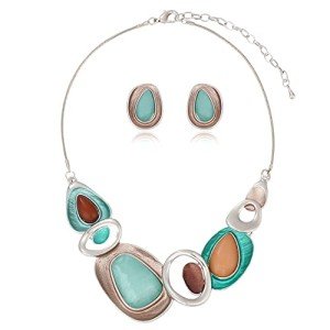 Turquoise Chunky Statement Necklace and Earrings Set