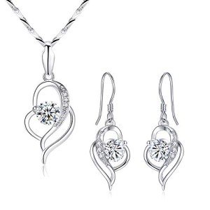 925 Sterling Silver Heart Earrings & Necklace Set