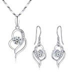 925 Sterling Silver Heart Earrings & Necklace Set