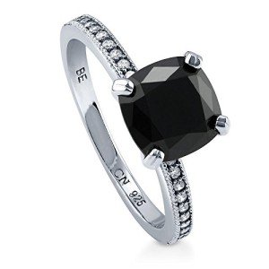 BERRICLE 3 Carat Black CZ Cushion Cut Ring