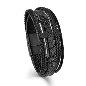 Men's Multi-Layer Leather Cross Bracelet