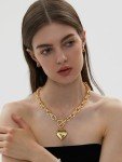 Gold Heart Pendant Cuban Choker Necklace for Women